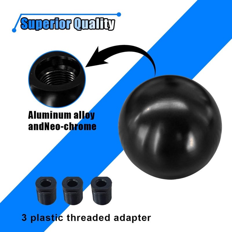 BDZMC Car Round Ball Gear Shift Knob, Aluminum Alloy Gear Shift Stick Head for Most Manual Vehicles with 3 Adapters M8, M10, M12 (Black) - Image 3